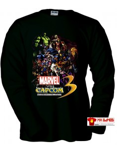 Camiseta Marvel vs Capcom 3 personajes Manga Larga Negra
