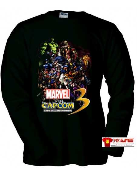 Camiseta Marvel vs Capcom 3 personajes Manga Larga Negra