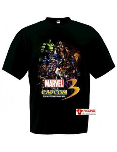 Camiseta Marvel vs Capcom 3 personajes Manga Corta Negra Camiseta Marvel vs Capcom 3 personajes Manga Corta Negra