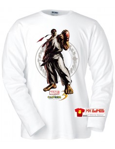 Camiseta Marvel vs Capcom 3 "Riu" Manga Larga Blanca