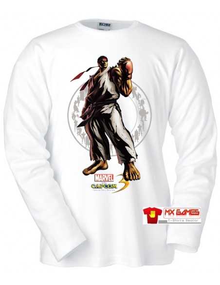 Camiseta Marvel vs Capcom 3 "Riu" Manga Larga Blanca