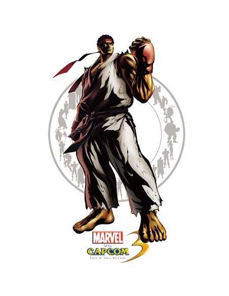 Camiseta Marvel vs Capcom 3 "Riu" Manga Larga Blanca