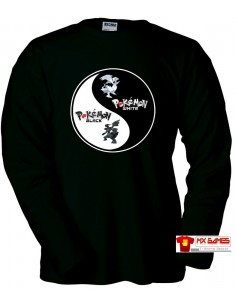 Camiseta Pokemon Blanco y Negro (YinYan) M.Larga Negra