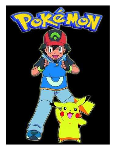 Camiseta Ash y Pikachu Pokemon,manga corta negra