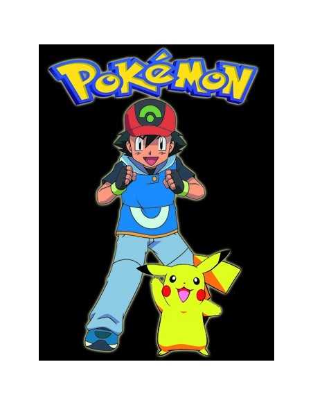 Camiseta Ash y Pikachu Pokemon,manga corta negra