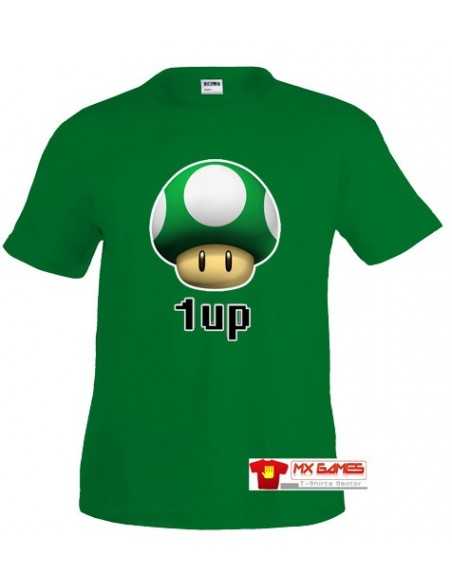 Camiseta Super Mario 1Up Verde ,verde manga corta