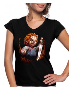 Camiseta de mujer Chucky con cuchillo