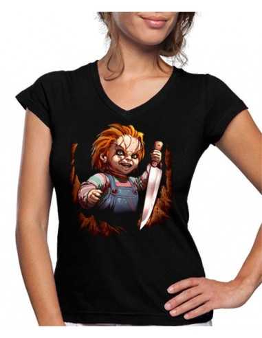 Camiseta de mujer Chucky con cuchillo