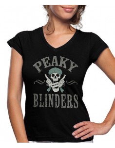 Camiseta de mujer Peaky Blinders calavera con pistolas
