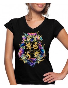 Camiseta Harry Potter de Mujer Hogwarts Floreado