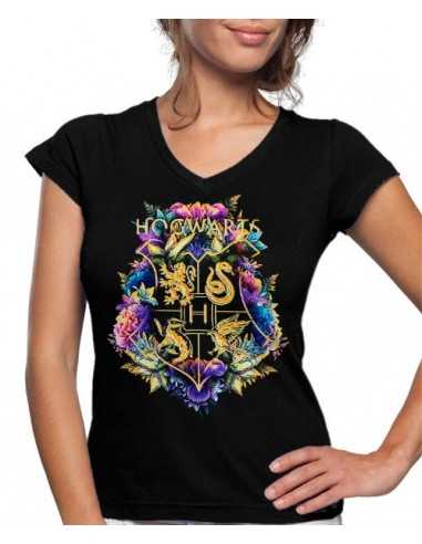 Camiseta Harry Potter de Mujer Hogwarts Floreado