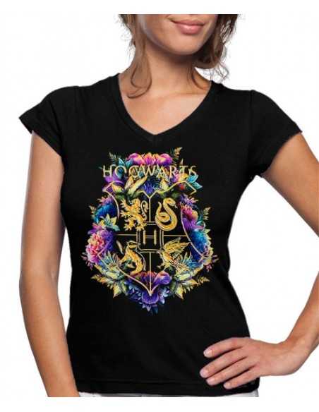 Camiseta Harry Potter de Mujer Hogwarts Floreado