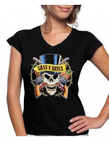 Camiseta Guns and Roses mujer Hat Skull