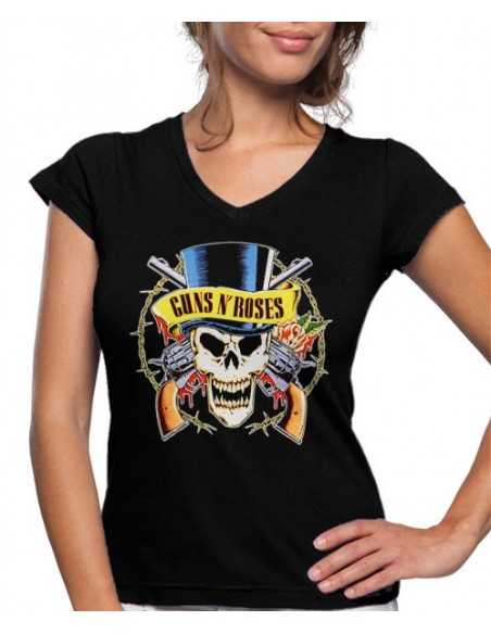 Camiseta Guns and Roses mujer Hat Skull