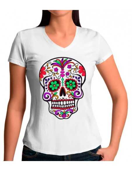 Camiseta Calavera Mexicana de mujer flores