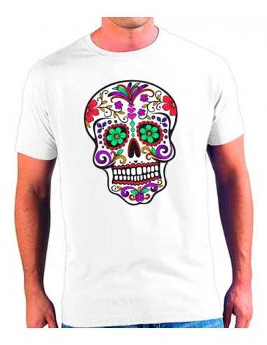 Camiseta Calavera Mexicana flores hombre Camiseta Calavera Mexicana flores hombre