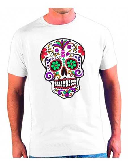 Camiseta Calavera Mexicana flores hombre Camiseta Calavera Mexicana flores hombre