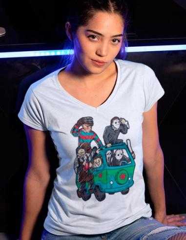 Camiseta Terror malos en furgo de mujer