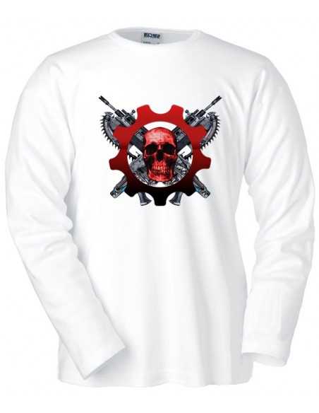 Camiseta Gears of War 3 Human Scull manga larga blanca