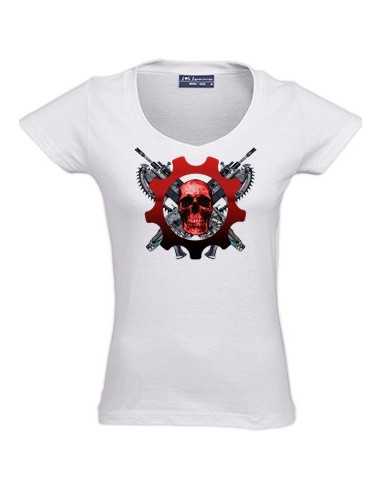 Camiseta Gears of War 3 Human Scull manga corta blanca chica