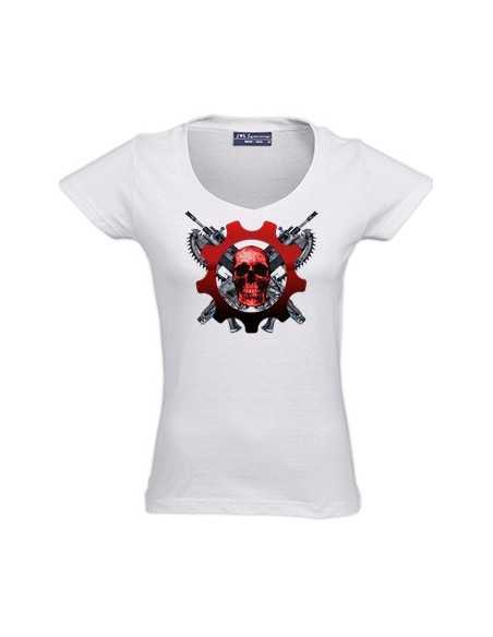 Camiseta Gears of War 3 Human Scull manga corta blanca chica