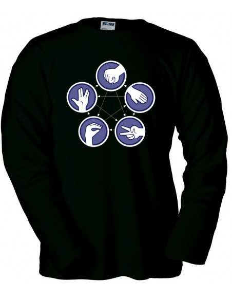 Camiseta The Big Bang Theory piedra,papel,tijera manga larga negra