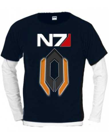 Camiseta Mass Effect N7 Cerverus Azul Marino Bicolor Manga Larga Camiseta Mass Effect N7 Cerverus Azul Marino Bicolor Manga Larga