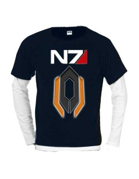 Camiseta Mass Effect N7 Cerverus Azul Marino Bicolor Manga Larga Camiseta Mass Effect N7 Cerverus Azul Marino Bicolor Manga Larga