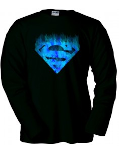 Camisetas Superman logo "fuego azul" manga larga