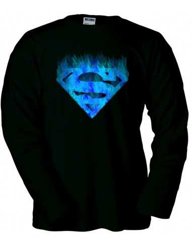 Camisetas Superman logo "fuego azul" manga larga