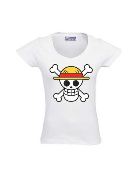 Camiseta One Piece "bandera Luffy" Chica blanca