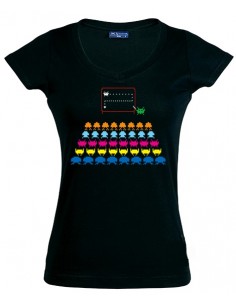 Camiseta space inveders -teacher- negra manga corta chica