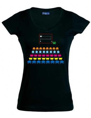 Camiseta space inveders -teacher- negra manga corta chica