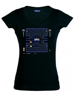 Camiseta pac-man -pantalla- negra manga corta chica
