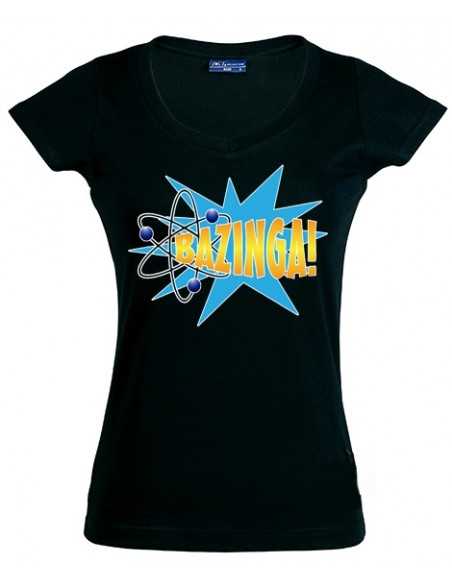 Camiseta Big Bang Theory sheldon -Bazzinga Estallido- manga corta negra de chica Camiseta Big Bang Theory sheldon -Bazzinga Estallido- manga corta negra de chica