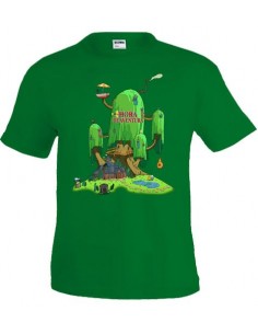 Camiseta Hora de Aventuras ,Finn y Jake en su casa,manga corta verde
