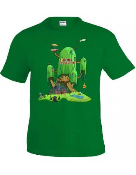 Camiseta Hora de Aventuras ,Finn y Jake en su casa,manga corta verde