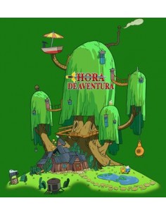 Camiseta Hora de Aventuras ,Finn y Jake en su casa,manga corta verde 2