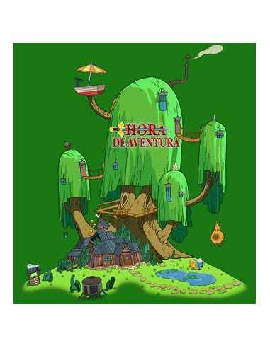 Camiseta Hora de Aventuras ,Finn y Jake en su casa,manga corta verde