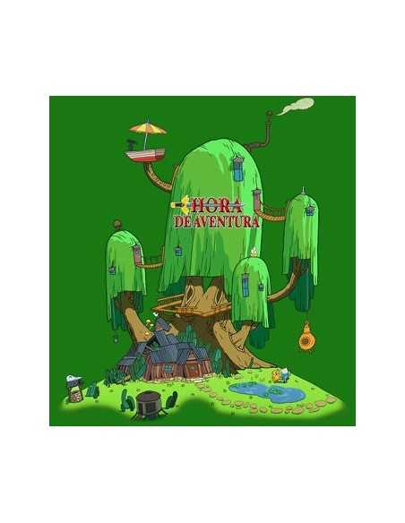 Camiseta Hora de Aventuras ,Finn y Jake en su casa,manga corta verde