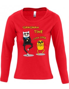 Camiseta de chica Gangnam Style -Finn y Jake- manga larga roja