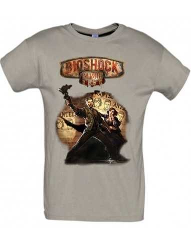 Camiseta Bioshock infinite diseño "WANTED" gris arena manga corta