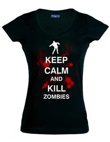 Camiseta Mujer Keep Calm and Kill Zombies manga corta - Mx Games Camiseta Mujer Keep Calm and Kill Zombies manga corta - Mx Games