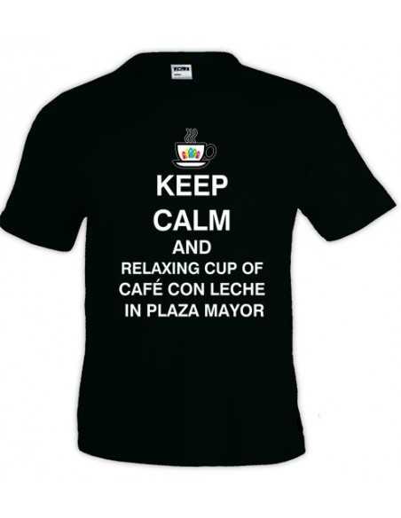 Camiseta Keep calm and relaxing cup of cafe con leche in plaza mayor de hombre manga corta