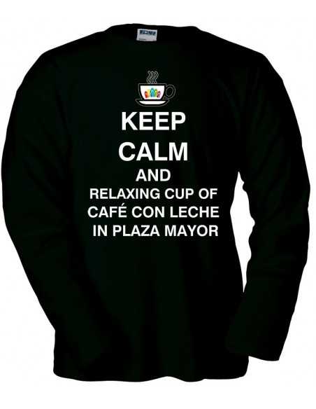 Camiseta Keep calm and relaxing cup cafe con leche in plaza mayor de hombre manga larga