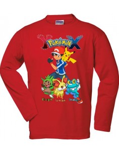 Camiseta Pokemon X-Y Chespin,Fennekin,Froakie manga larga roja - MxGames