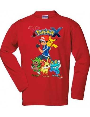 Camiseta Pokemon X-Y Chespin,Fennekin,Froakie manga larga roja - MxGames Camiseta Pokemon X-Y Chespin,Fennekin,Froakie manga larga roja - MxGames