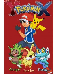 Camiseta Pokemon X-Y Chespin,Fennekin,Froakie manga larga roja - MxGames 2