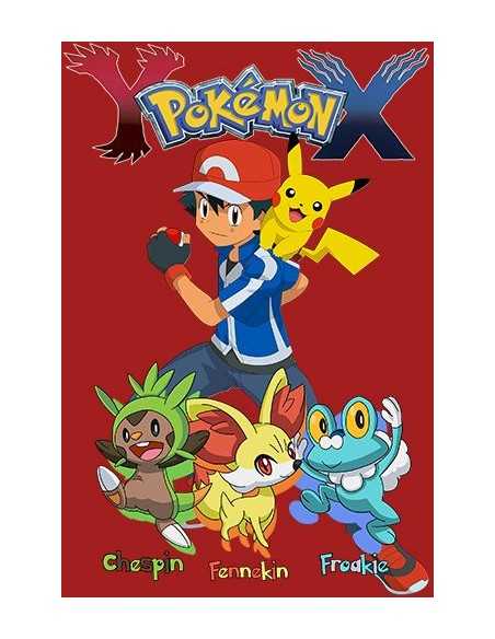 Camiseta Pokemon X-Y Chespin,Fennekin,Froakie manga larga roja - MxGames Camiseta Pokemon X-Y Chespin,Fennekin,Froakie manga larga roja - MxGames