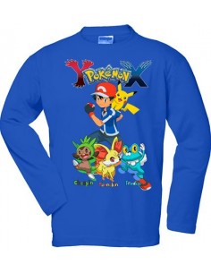 Camiseta Pokemon X-Y Chespin,Fennekin,Froakie manga larga azul - MxGames
